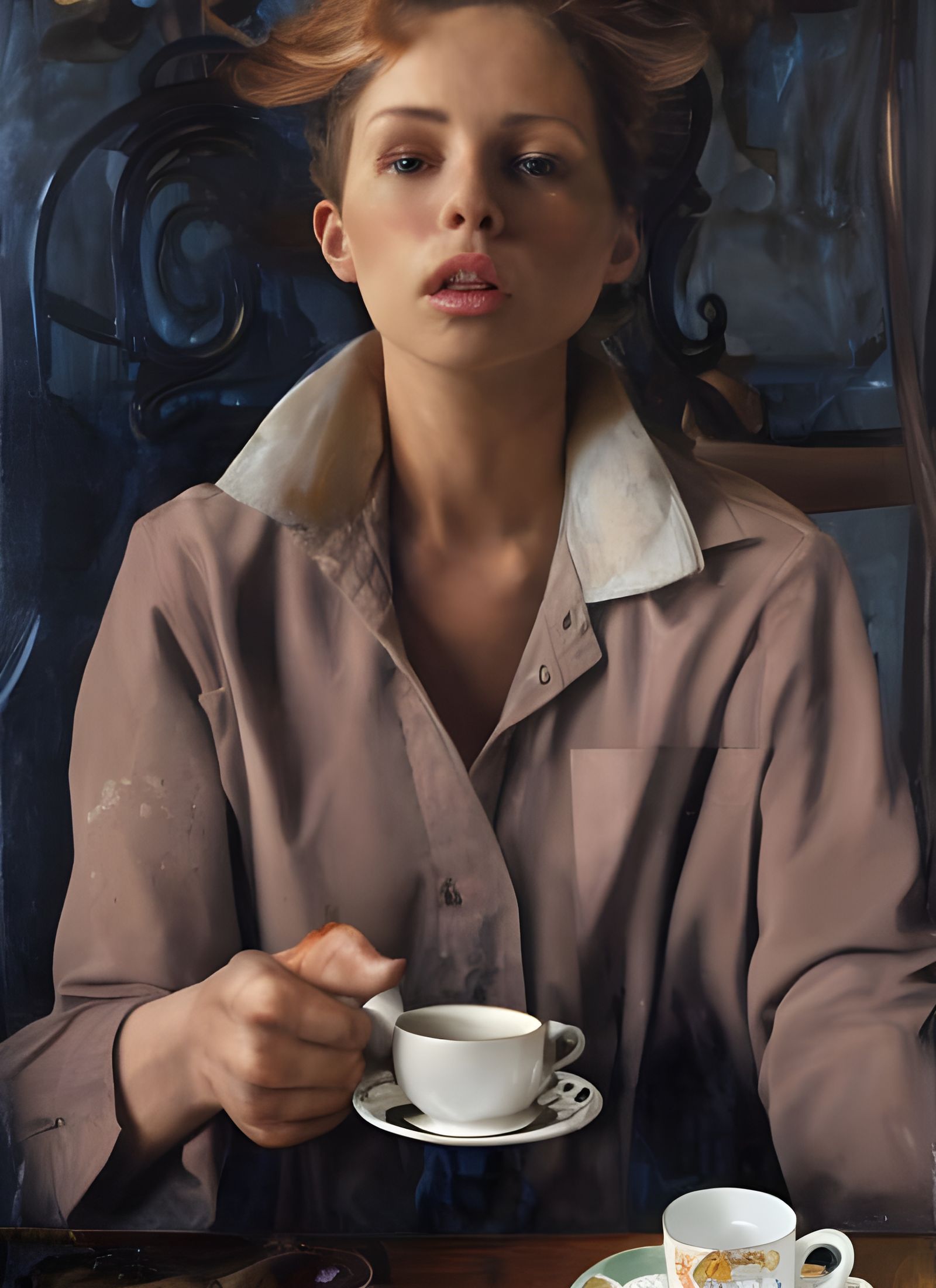 Beautiful Woman in Cafe: Photorealistic Masterpiece