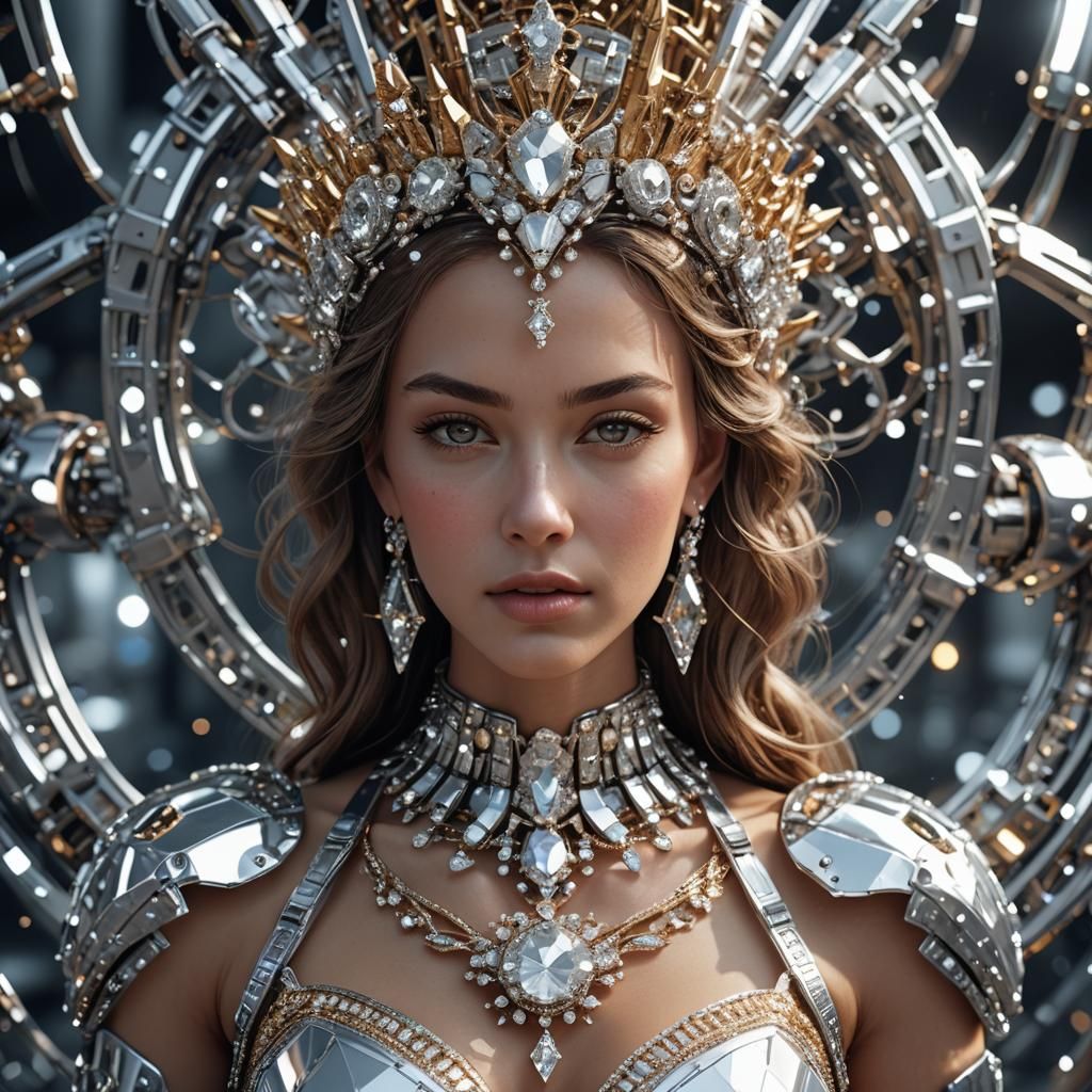 Glamorous Goddess with Diamond Jewelry in Sci-Fi Style