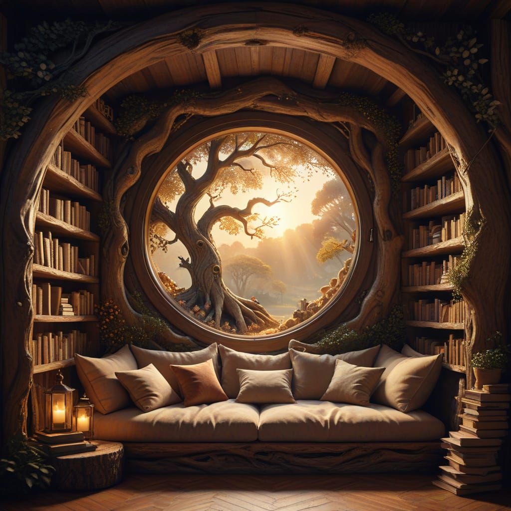 Enchanting Reading Nook in Ancient Tree