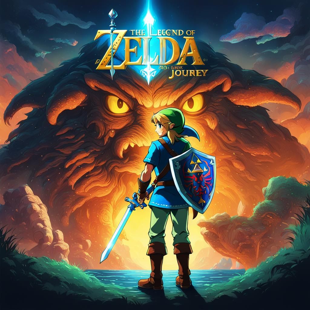 Link's Journey: Zelda Legend in Hyperrealistic Splash Art