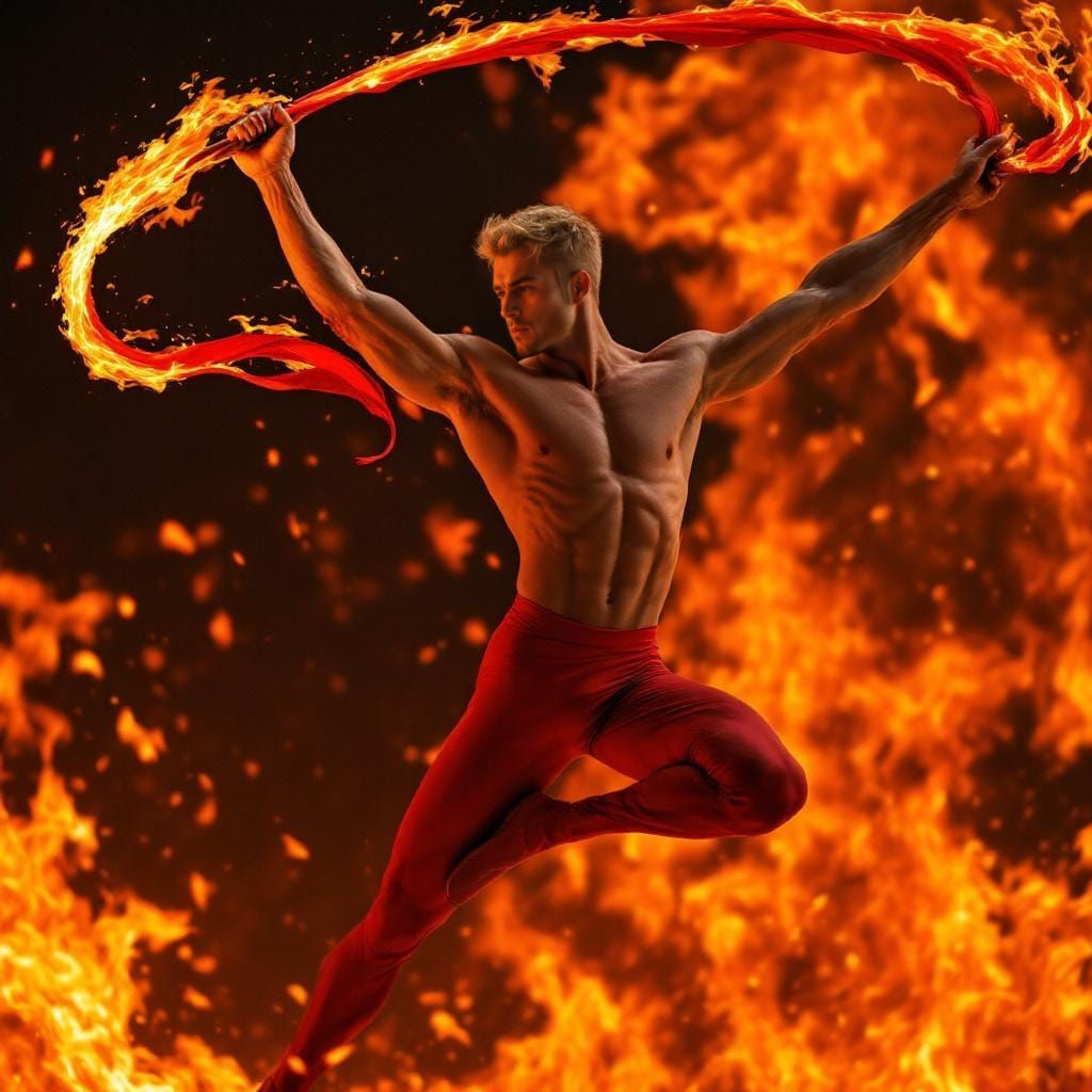 Fiery Ballet: Athletic Man's Rhythmic Dance