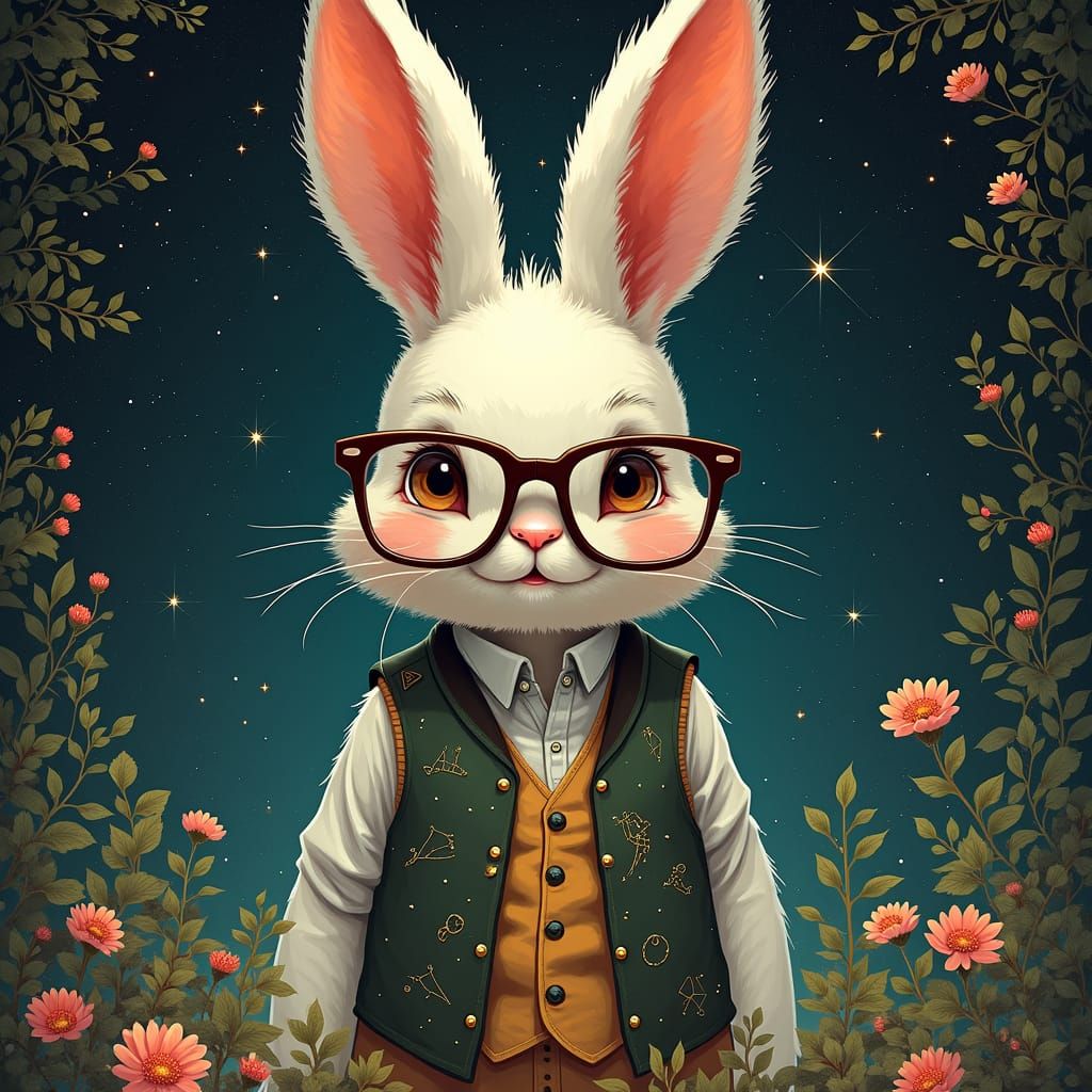 Anthropomorphic Rabbit in Waistcoat as Digital Painting
