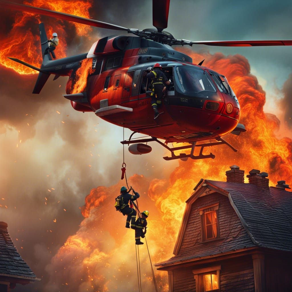 Firefighter Rescue: Burning Building in Matte Painting Style