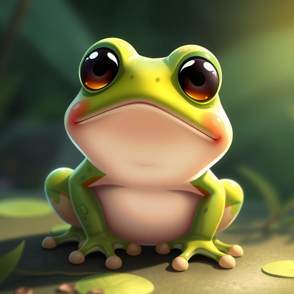Adorable Surprised Frog in Kawaii Anime Style