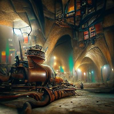 Underground Steampunk City in Volumetric Lighting