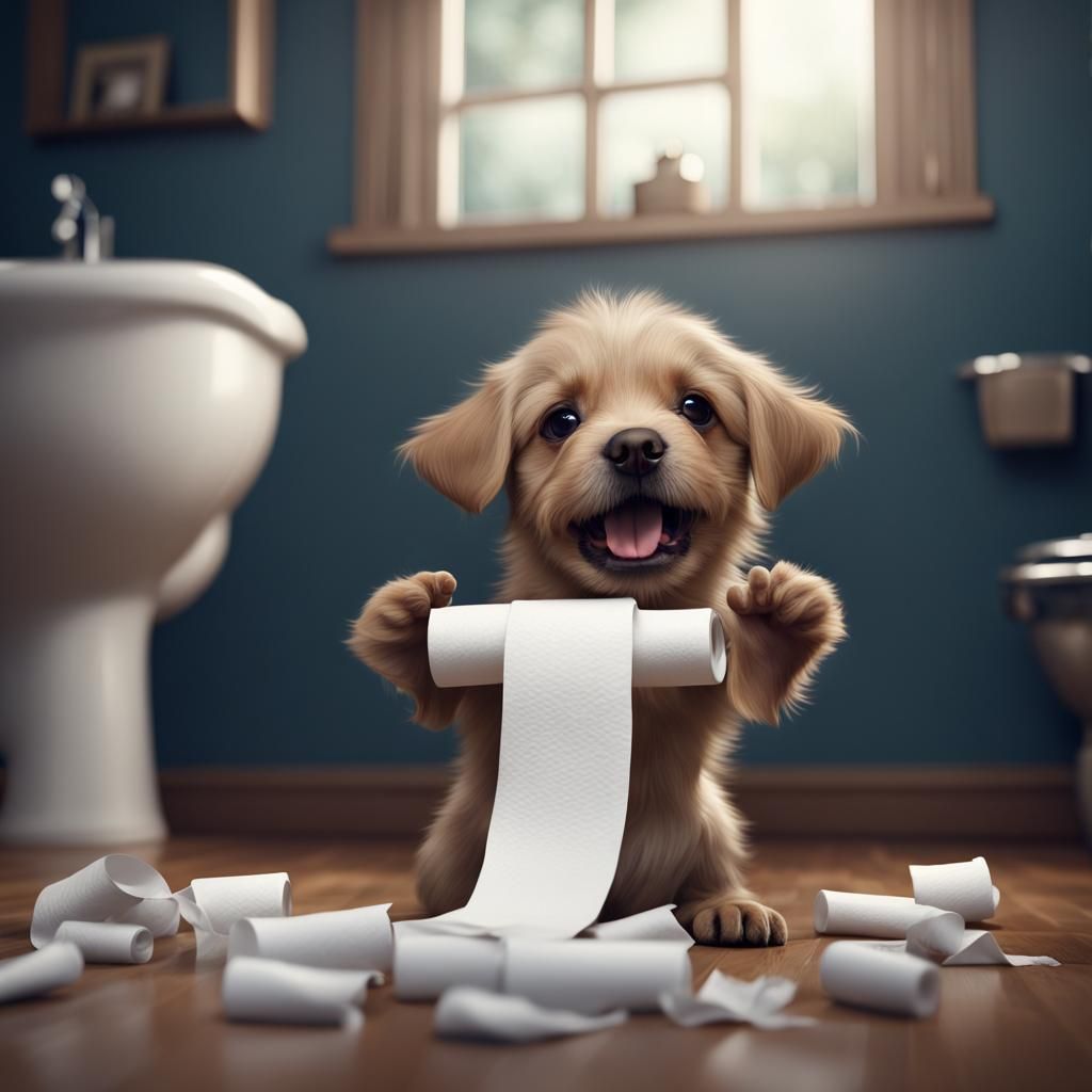 Puppy's Toilet Paper Party: Detailed Matte Painting