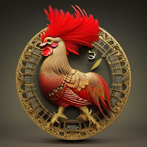 Fiery Rooster Alarm Clock: Digital Art