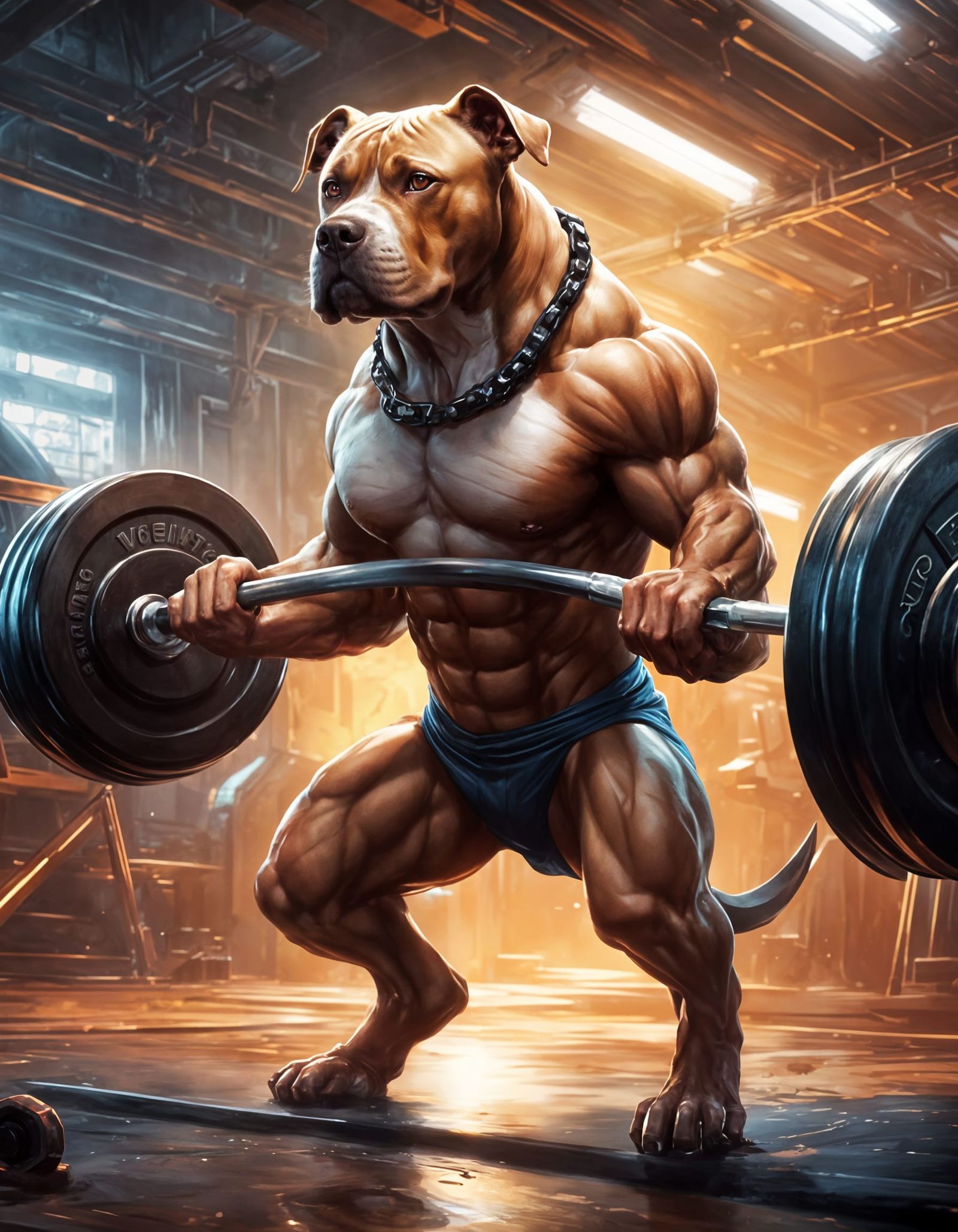 Cyberpunk-Style Pitbull Weightlifter