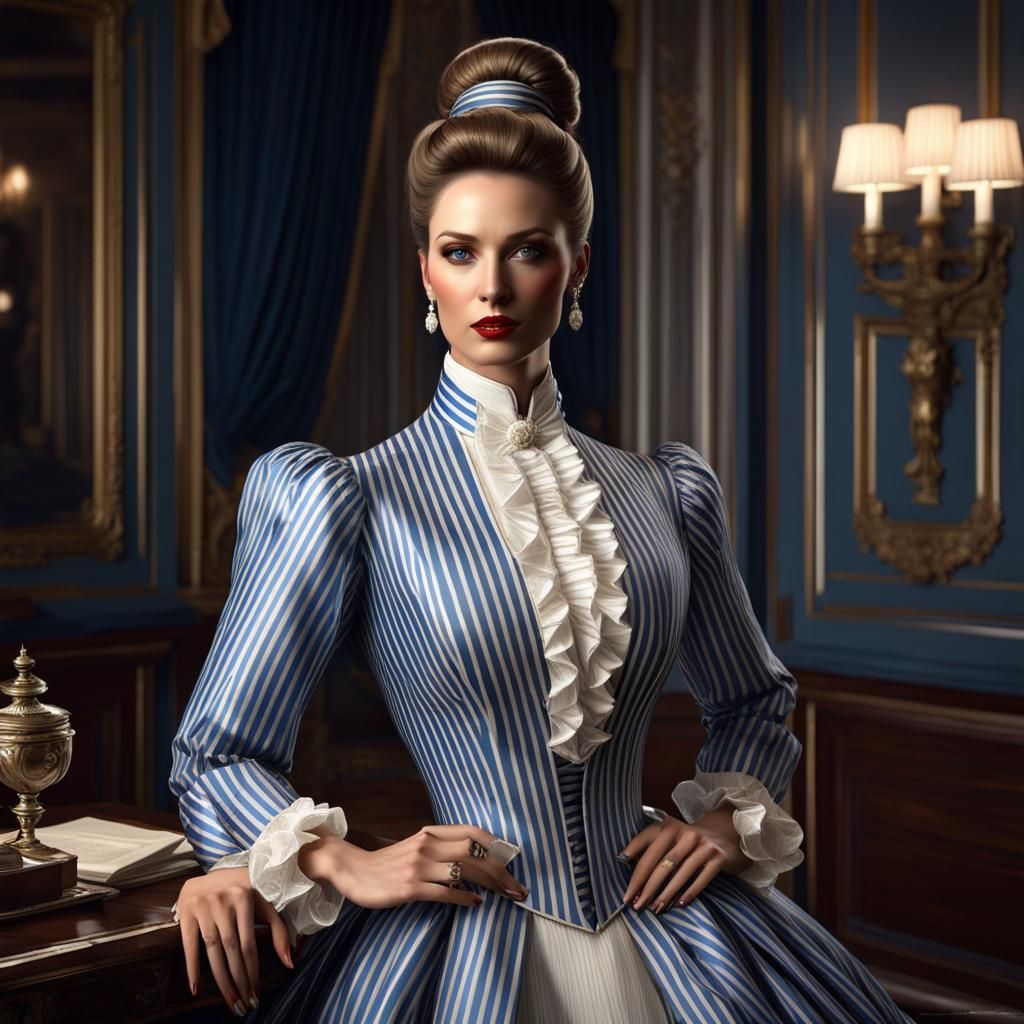 Elegant Bourgeoise in Silk Dress, Storybook Illustration