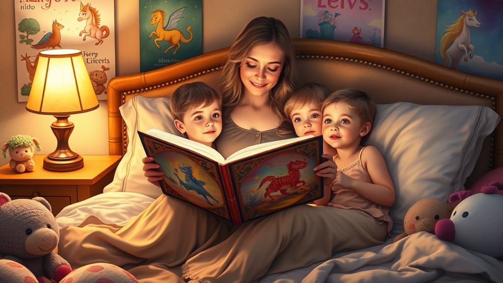 Mother Reads Whimsical Tales to Enchanted Children