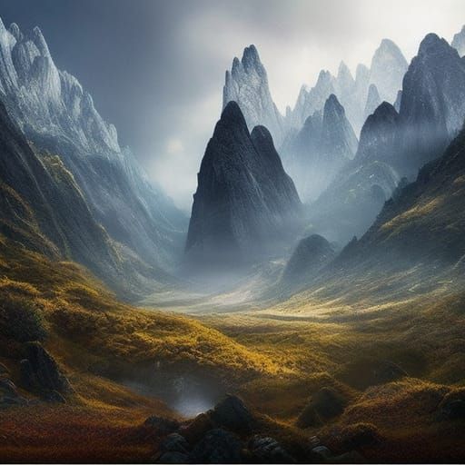 Misty Mountain Landscape: Epic Digital Matte Painting