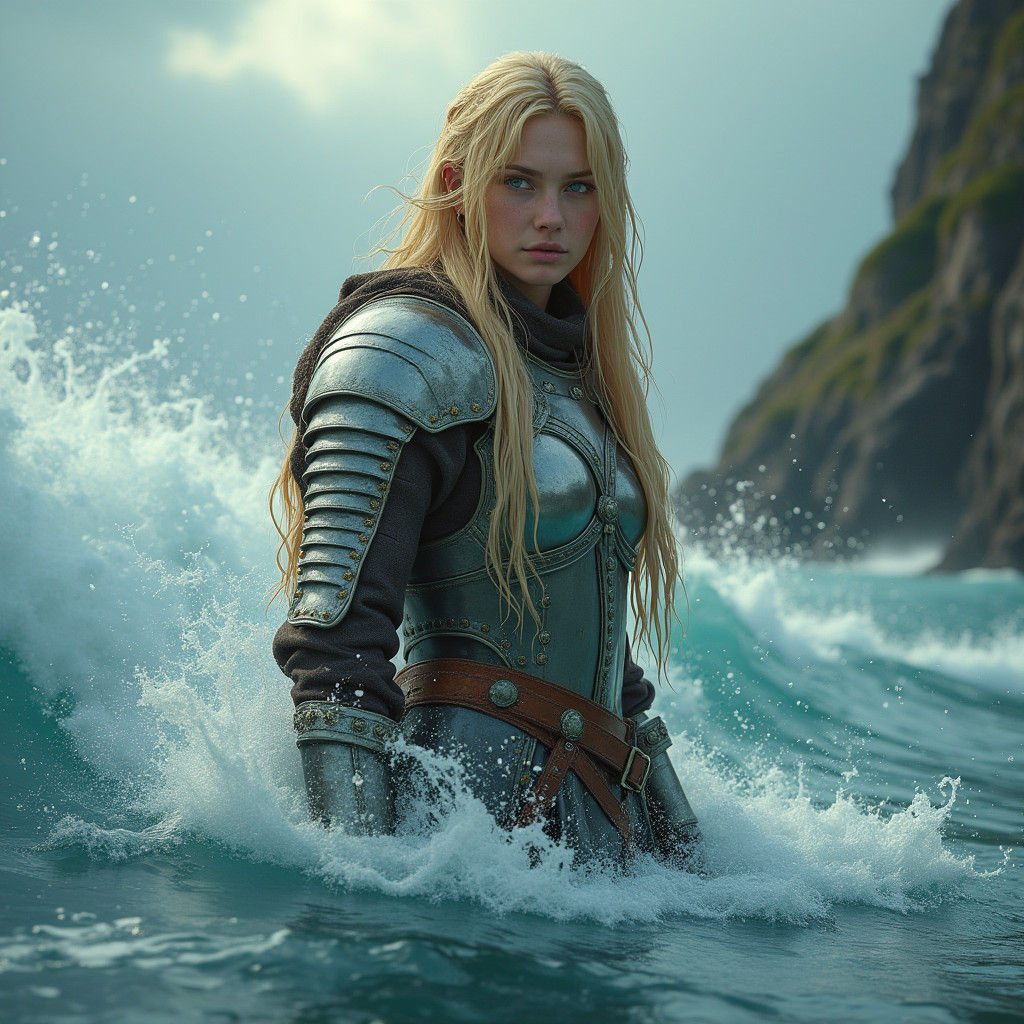 Viking Warrior Emerges from Sea: Epic Fantasy Art