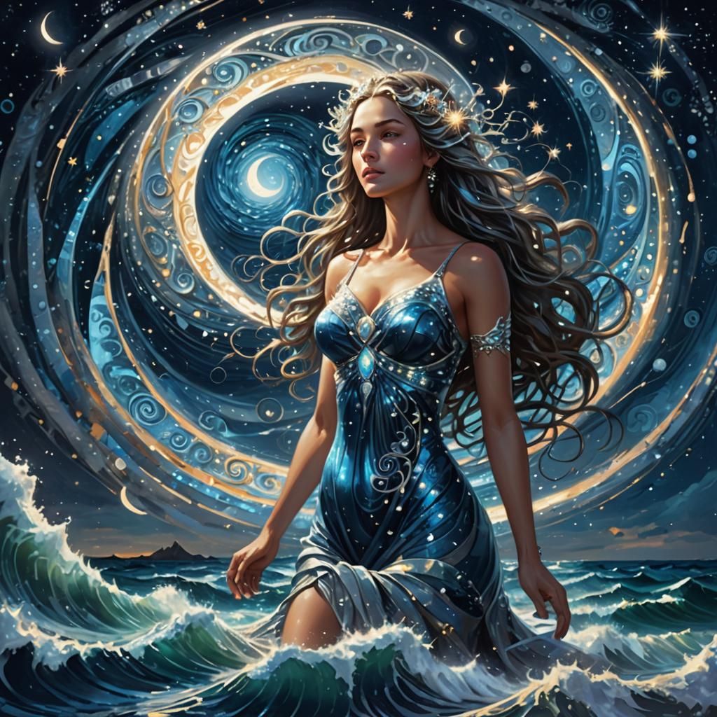 Celestial Water Goddess in Moonlit Radiance