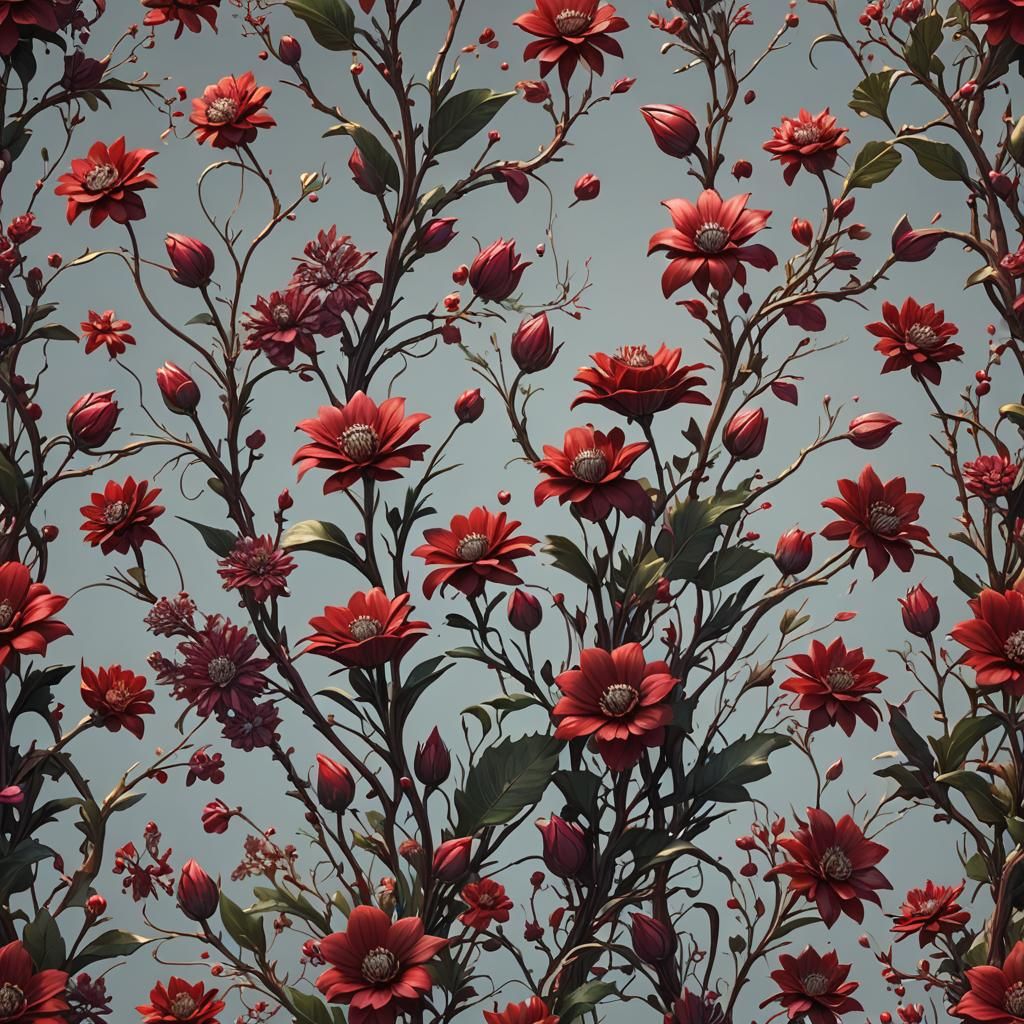 Detailed Red Ruby Flower Matte Painting