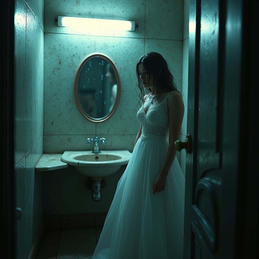 A Mother's Despair in an Ethereal Bathroom