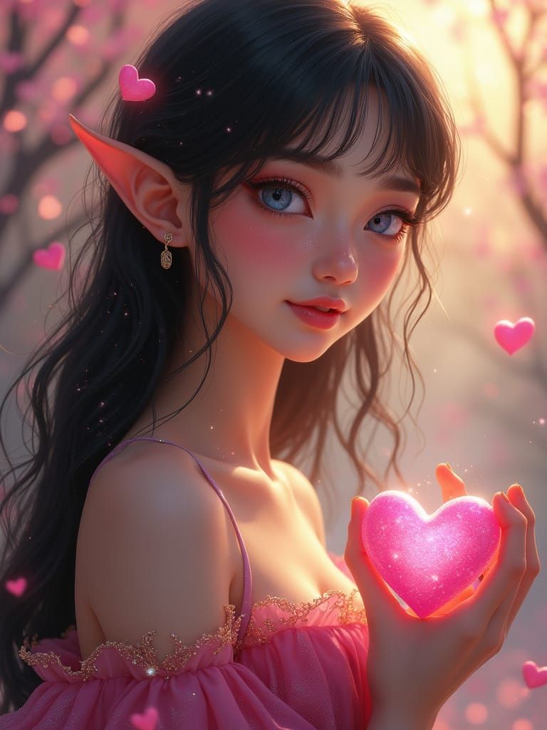 Enchanted Elf Maiden with Heart Confetti