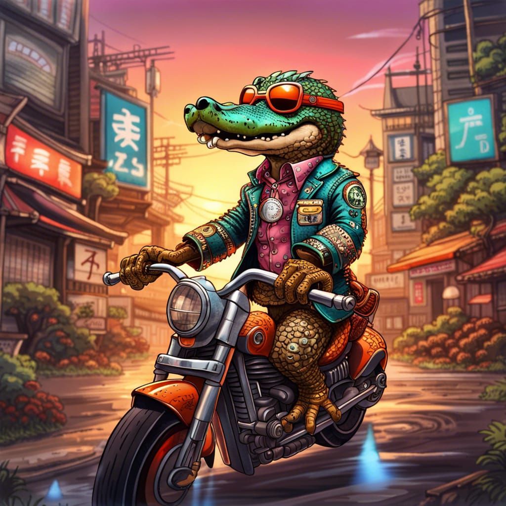 Caiman Rides Motorcycle in Post-Apocalyptic City