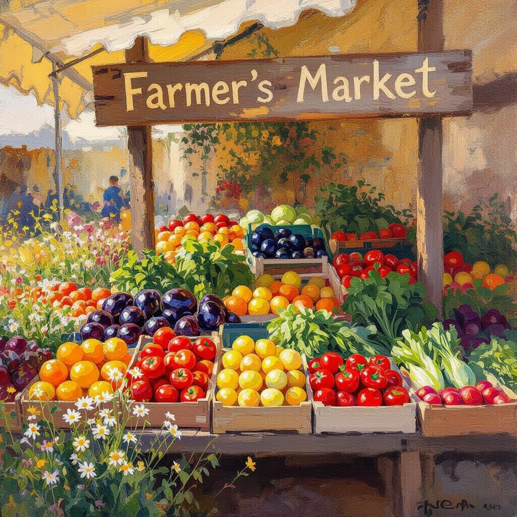 Impressionist Farmer's Market in Golden Light