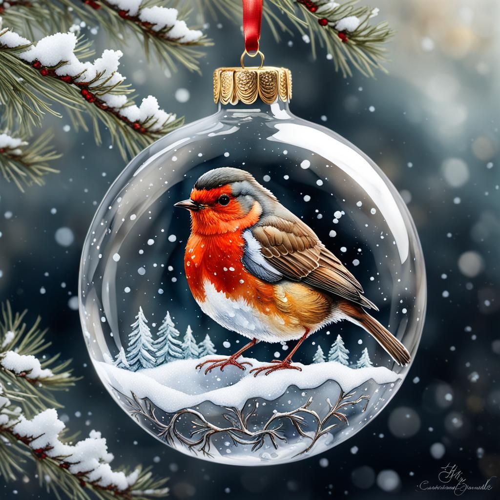 Red Robin in a Christmas bauble