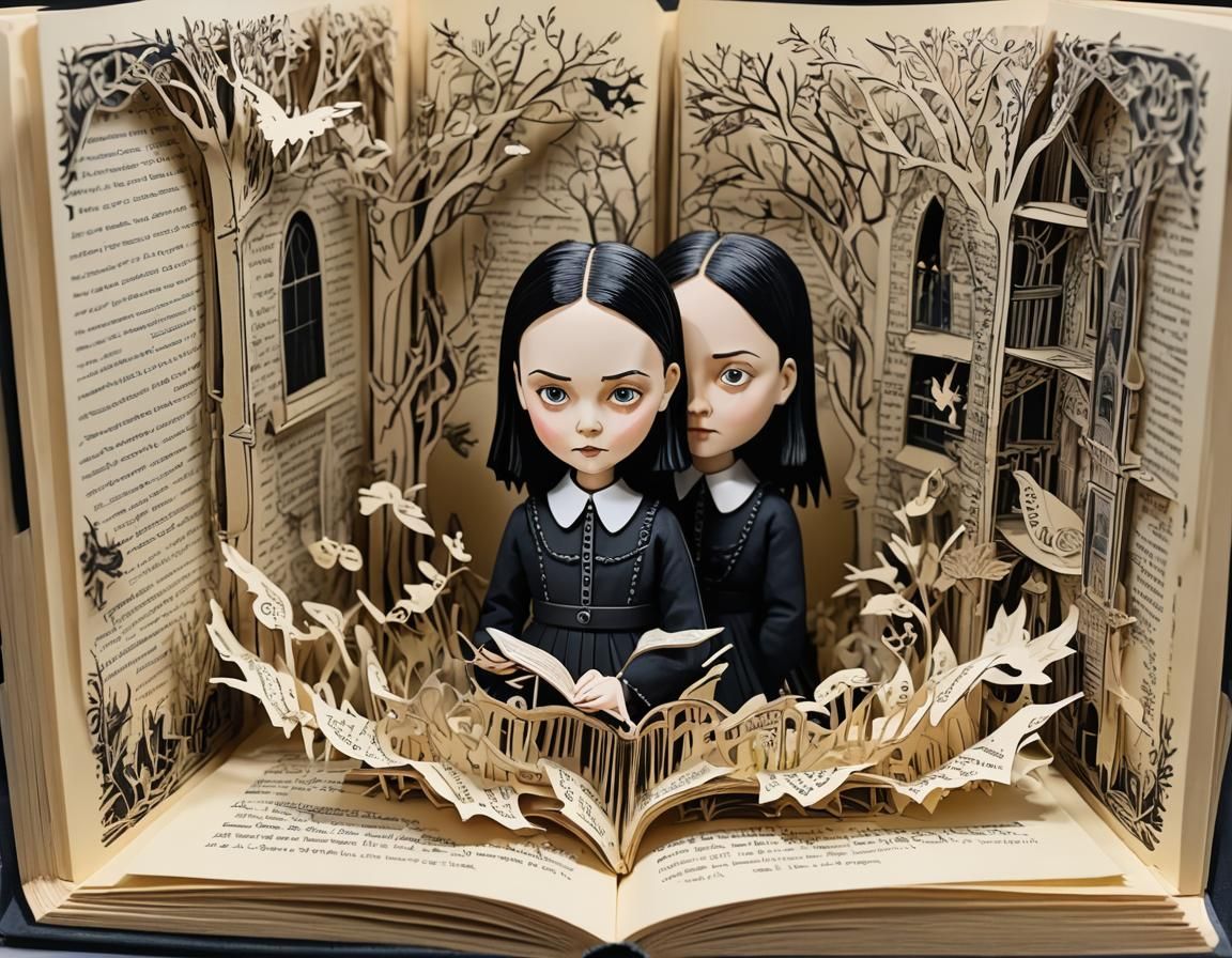 Wednesday Addams Pop-Up Book Illustration