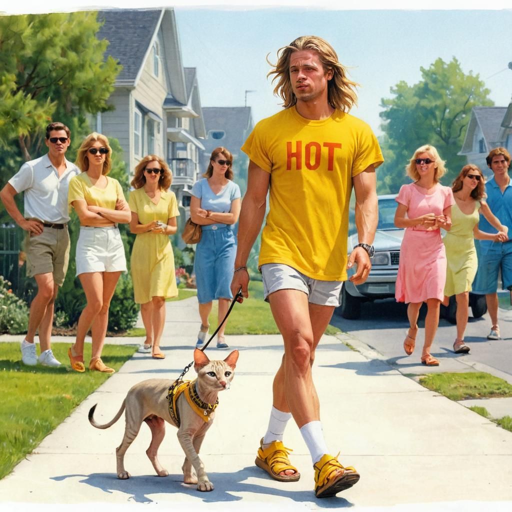 Full body shot of young Brad Pitt, age 25, very long flowing...