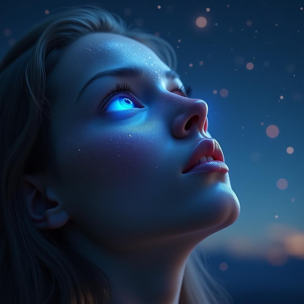 Blue Eye Reflecting Starry Sky in Hyperrealism