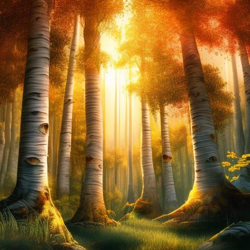 Enchanted World Tree in Golden Aspen Forest