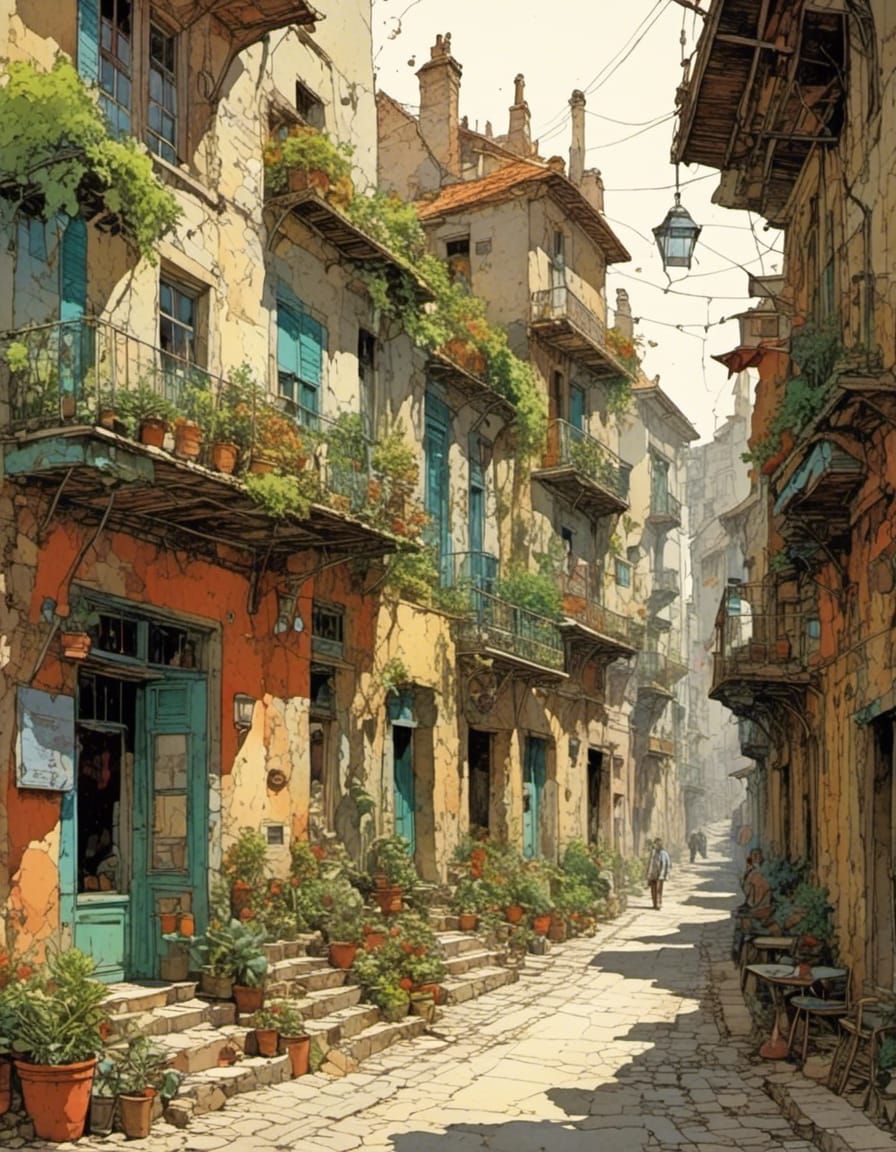 Serene 19th-Century European Street Scene