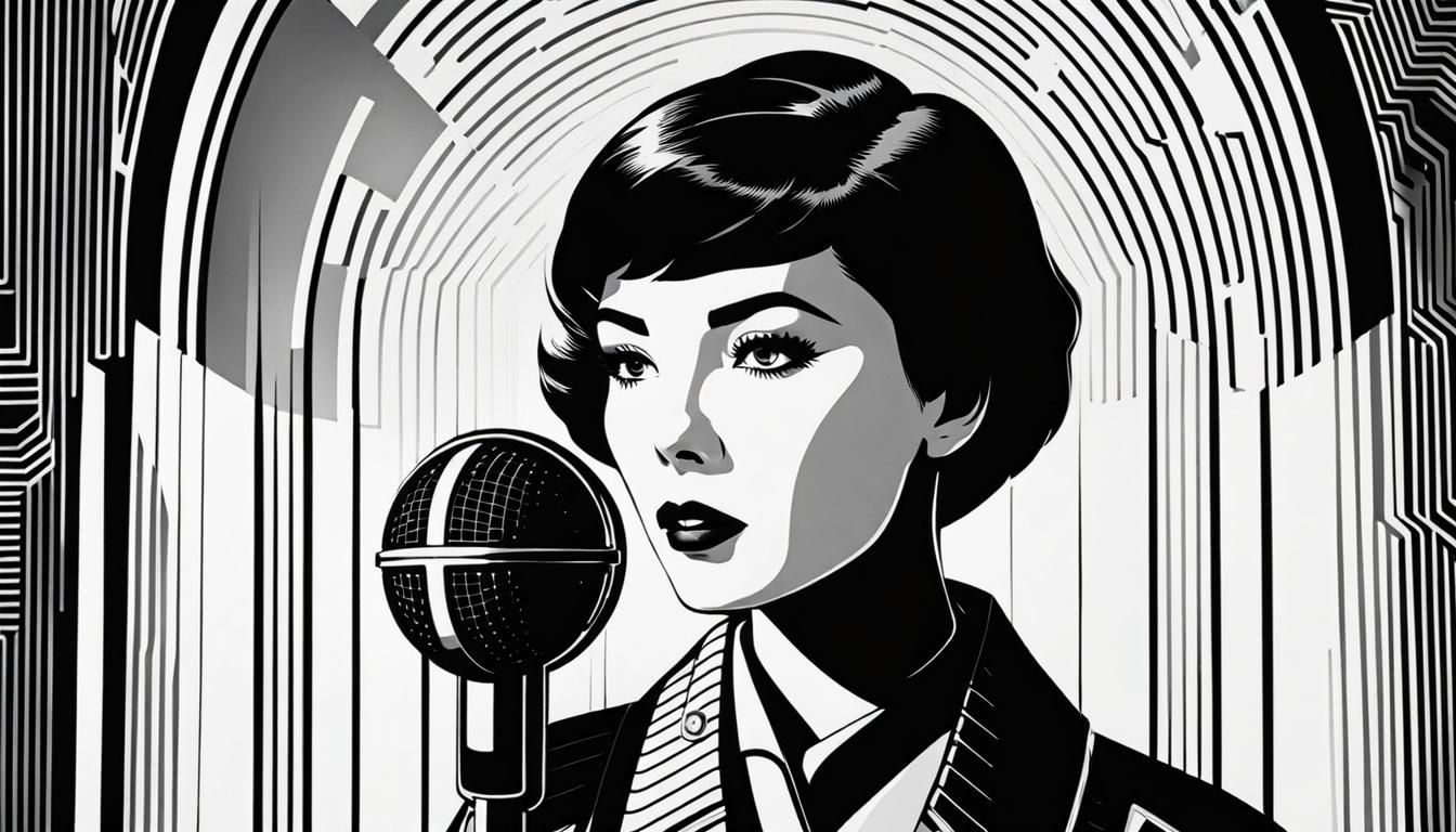 Retro Sci-Fi Singer: High-Contrast Line Art