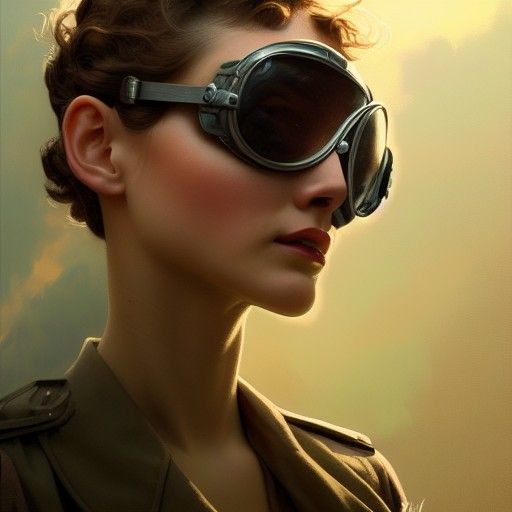 World War II Aviatrix Portrait in Hyperrealistic Style