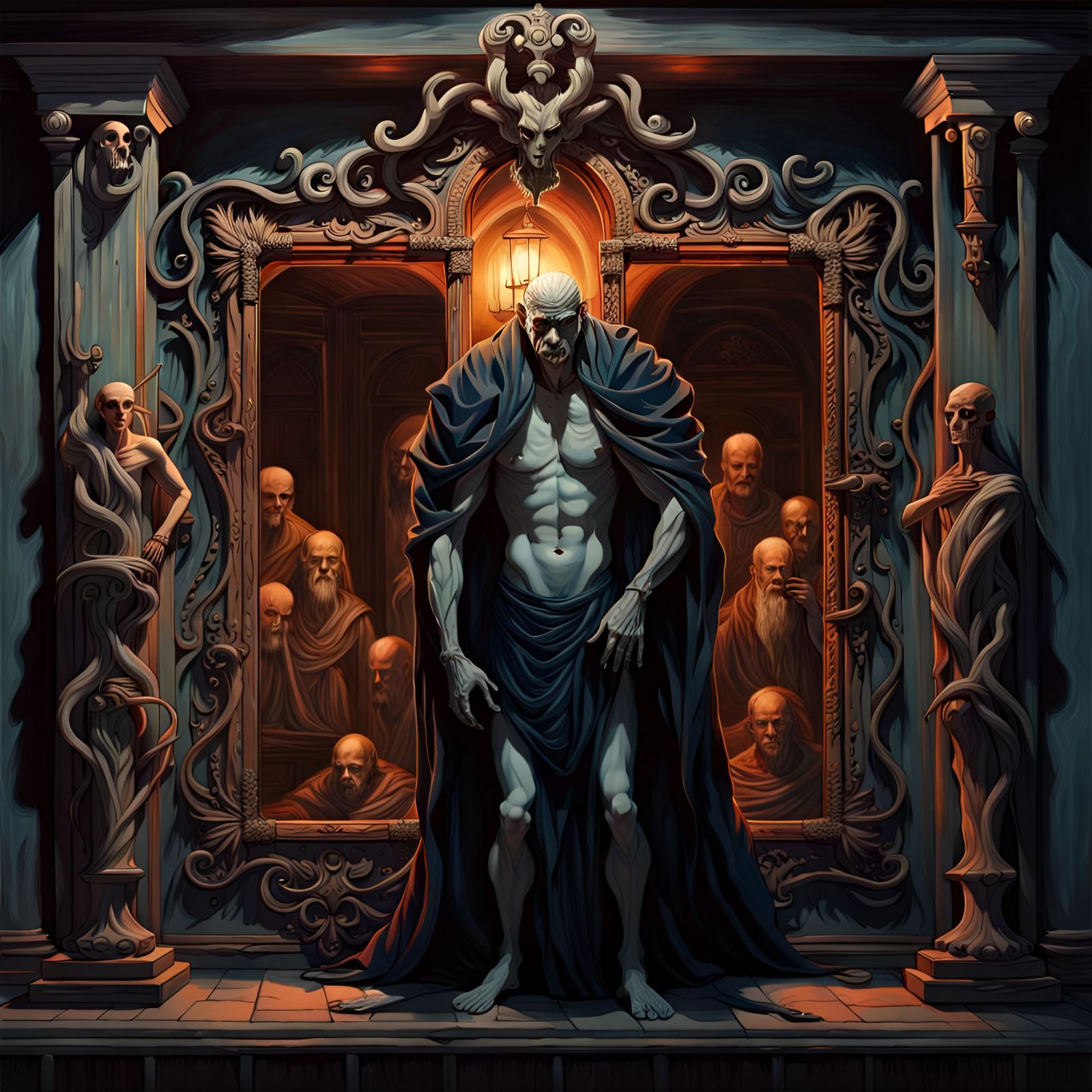 Hyper-Realistic Demon Hades in Dark Artifact Room