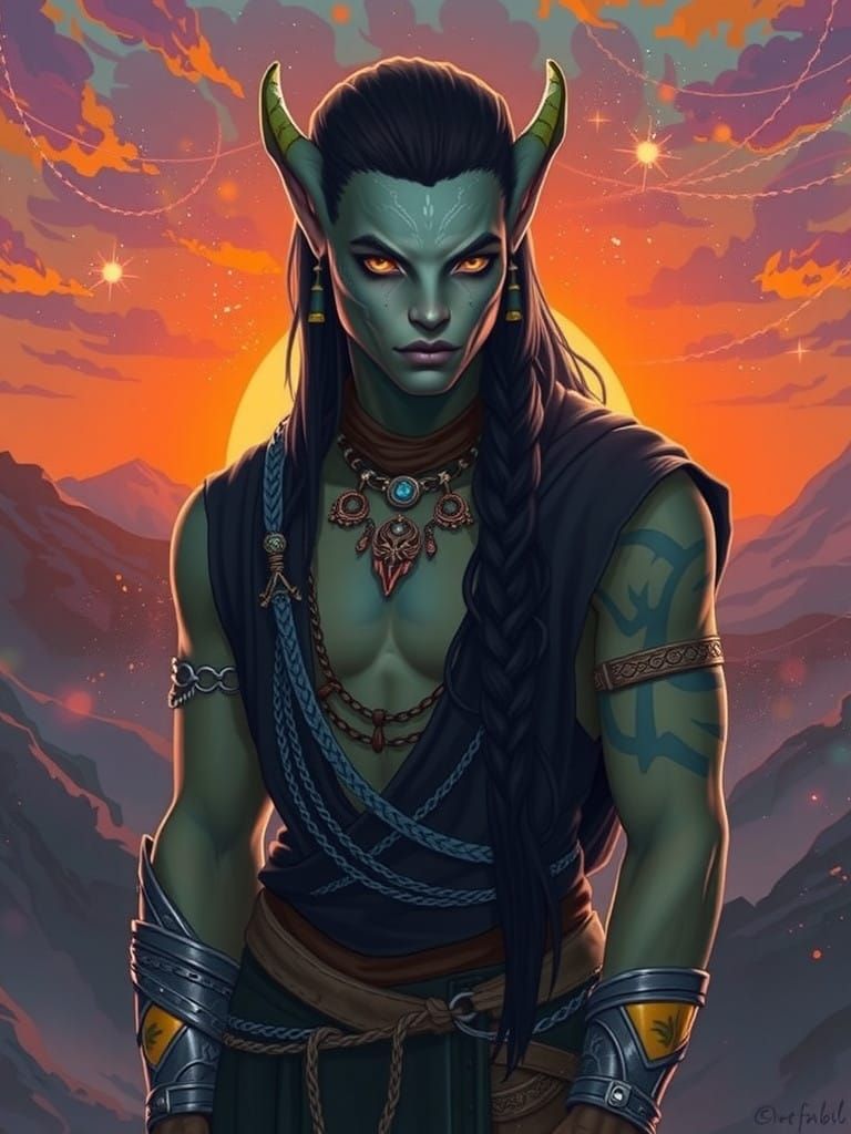 Majestic Blue-Skinned Na'vi Warrior in Ethereal Style