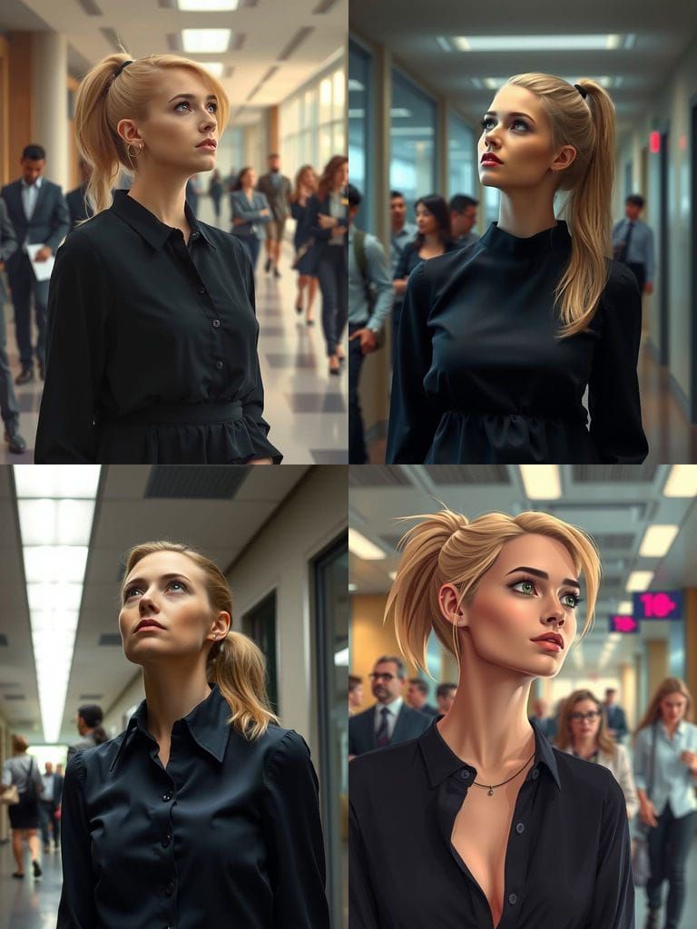 Young Blond Office Secretary in Black Blouse