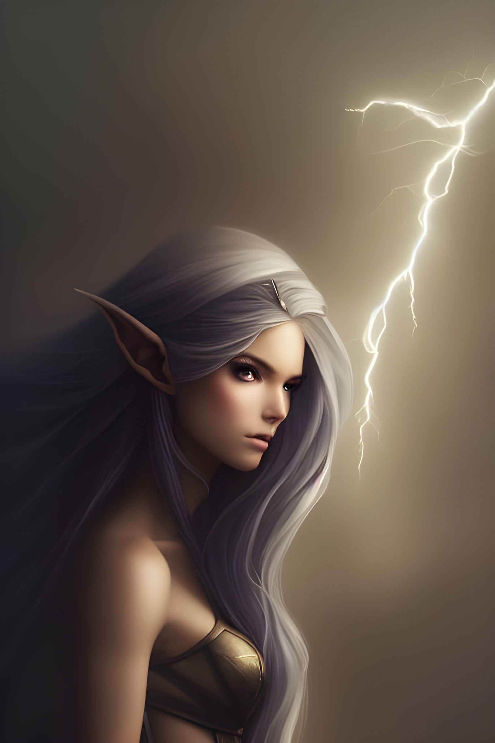 Lightning Elf Goddess in Hyper-Realistic Digital Art