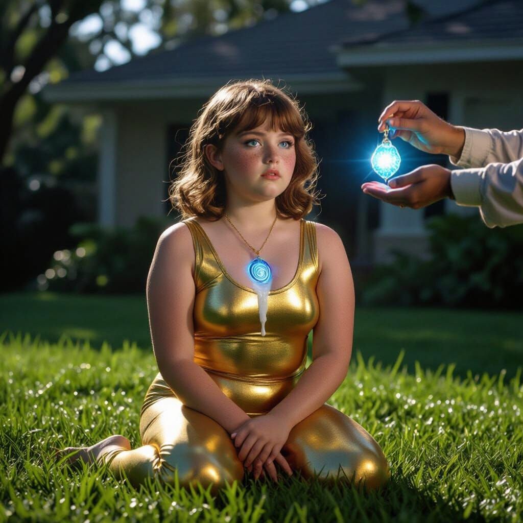 Girl Hypnotized by Crystal Pendant in Cinematic Still