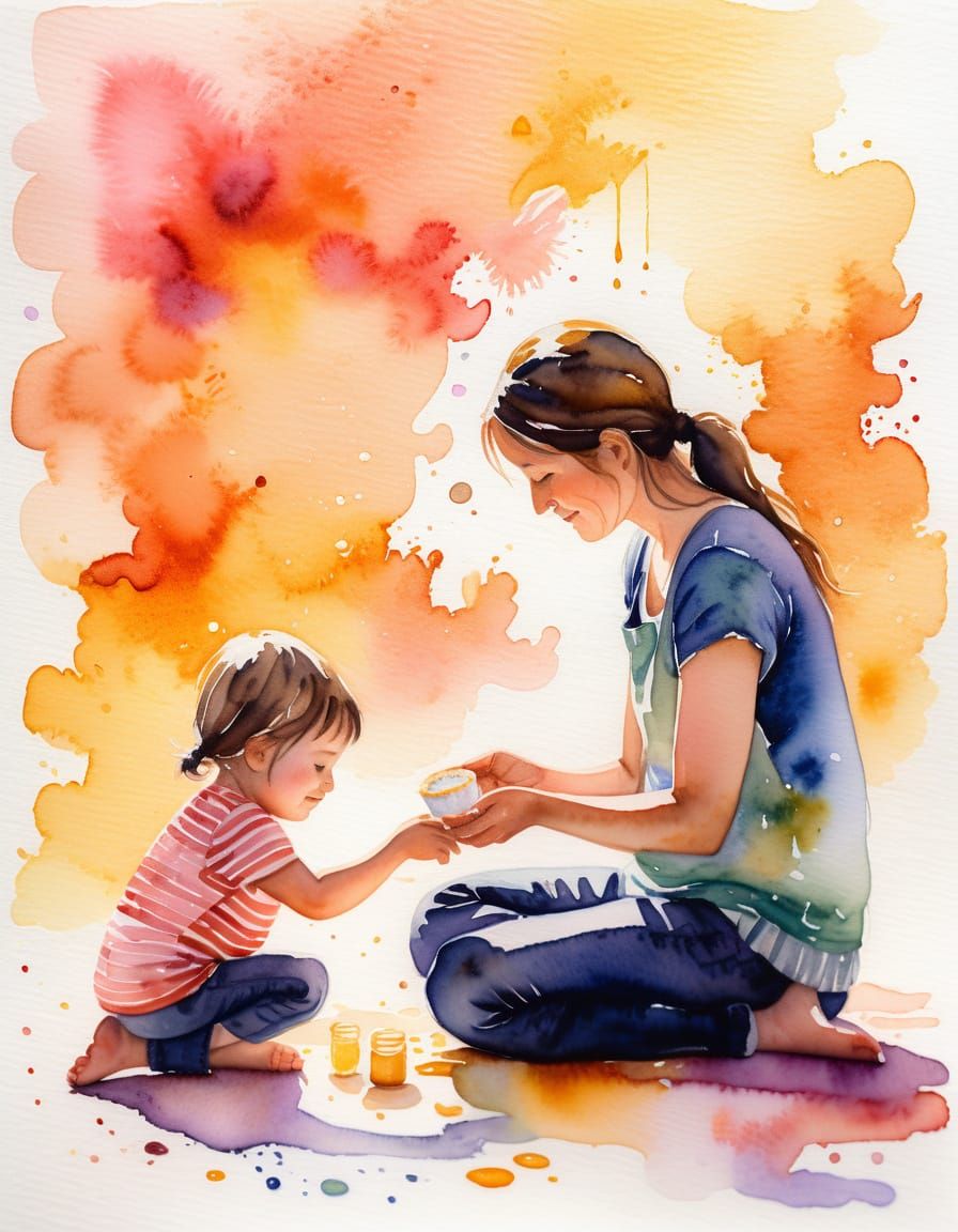 Motherly Whimsy in a Whimsical Watercolour Scene