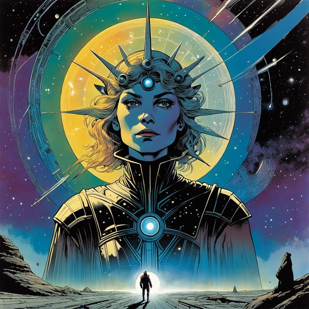 Celestial Aurora Jubilee in Retro Sci-Fi Comic Style