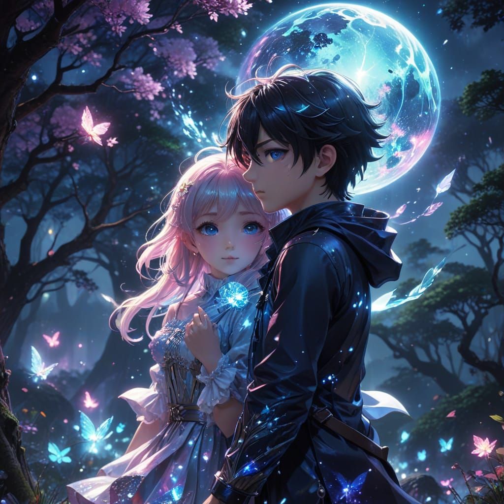 Cute Magical Siblings Shine in Vibrant Dreamy Landscape