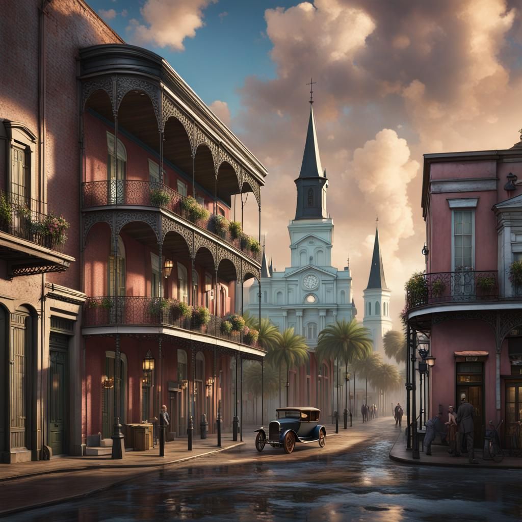 1920s New Orleans French Quarter Matte Painting