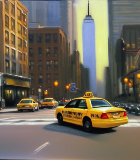 Yellow Taxi in Manhattan as Oil Painting