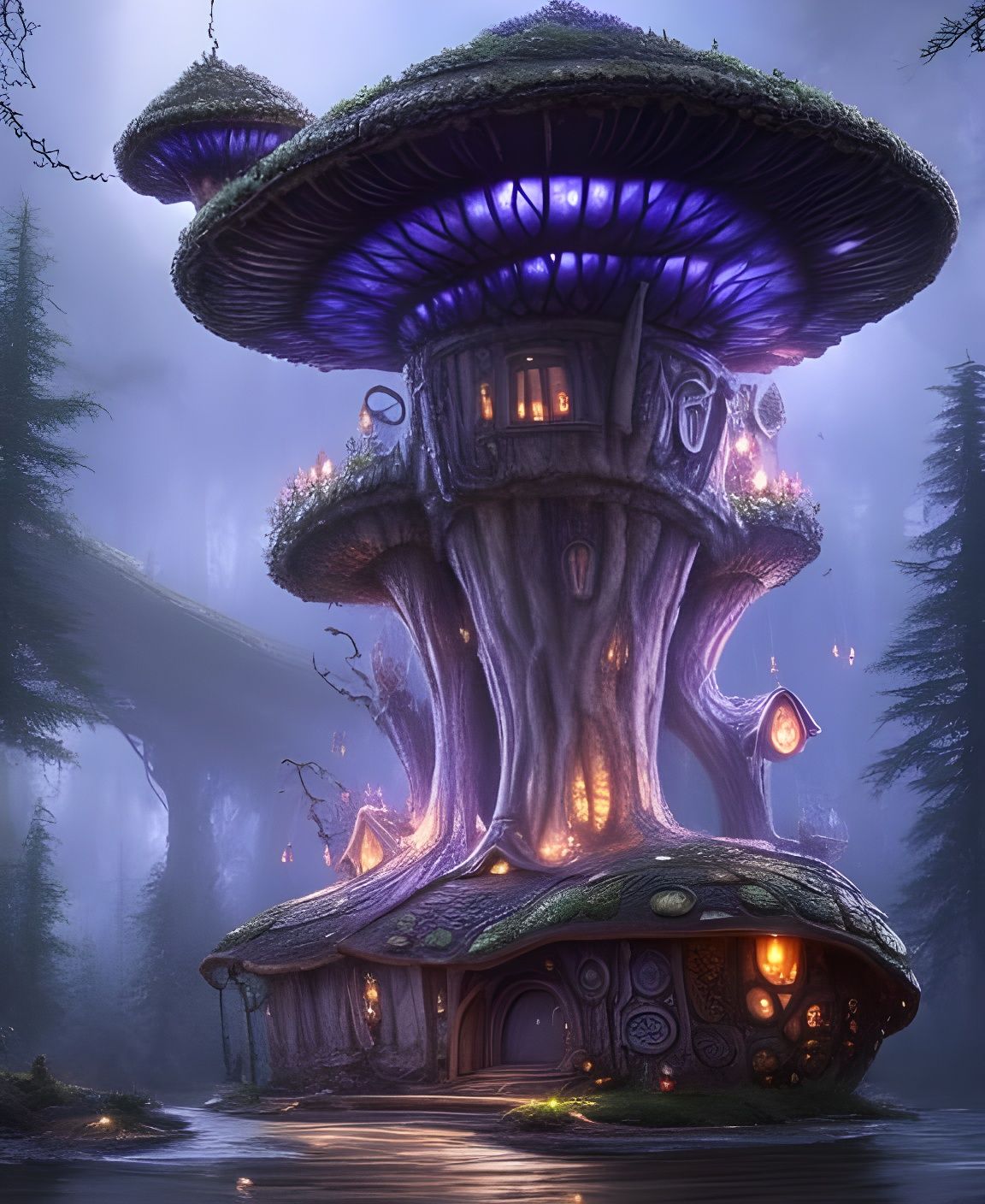 Fairytale Mushroom Steampunk Villa in Art Nouveau Style