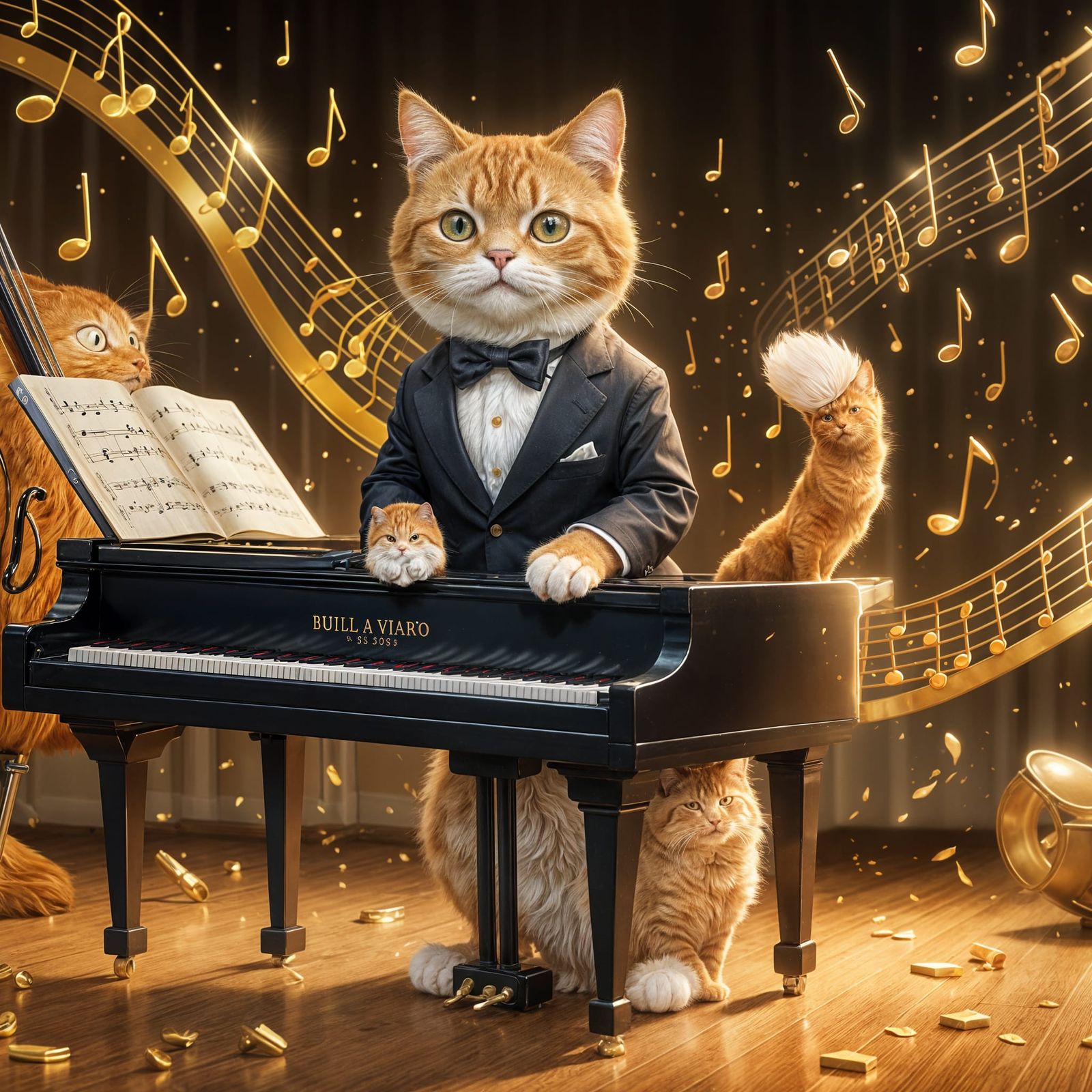 Anime Cat Pianist in 3D Digital Art