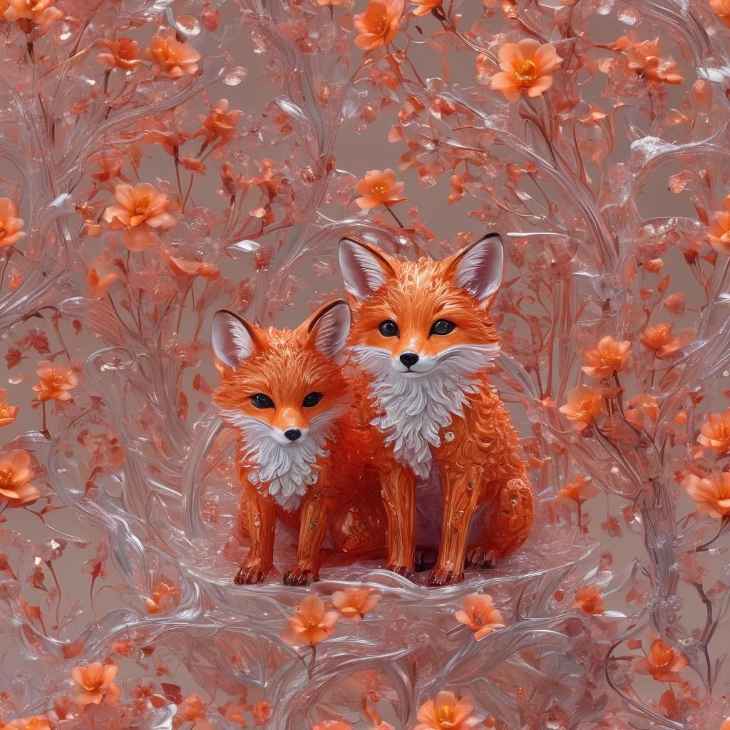 Bioluminescent Crystal Fox Sculpture in Hyper-Realistic Styl...