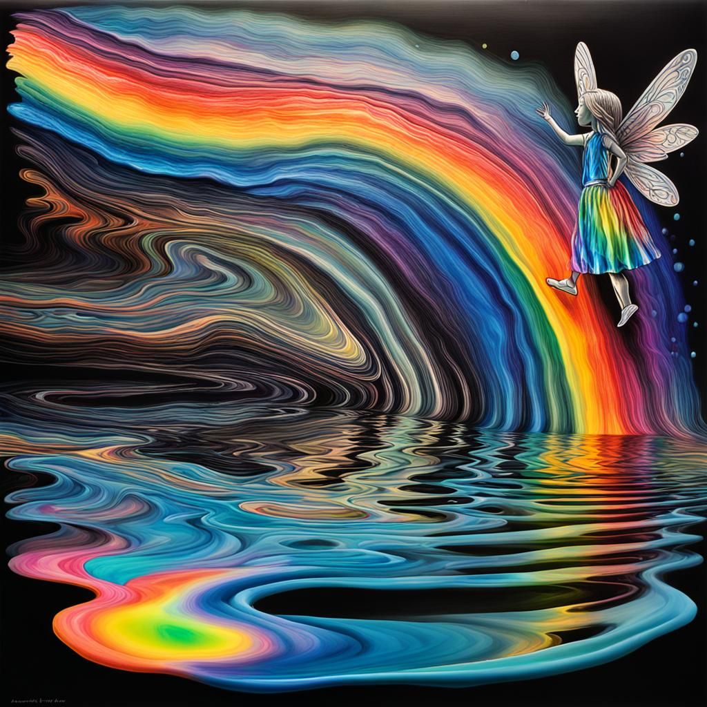 Colorful Non-Newtonian Fluid Dreamer, Childlike Surreal Art