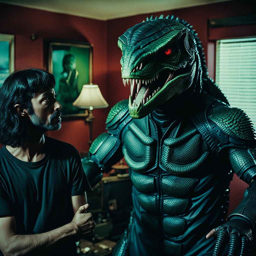 Sci-Fi Confrontation: Man Demands Rent from Lamia