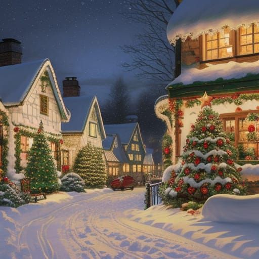 Whimsical Christmas Village at Dusk