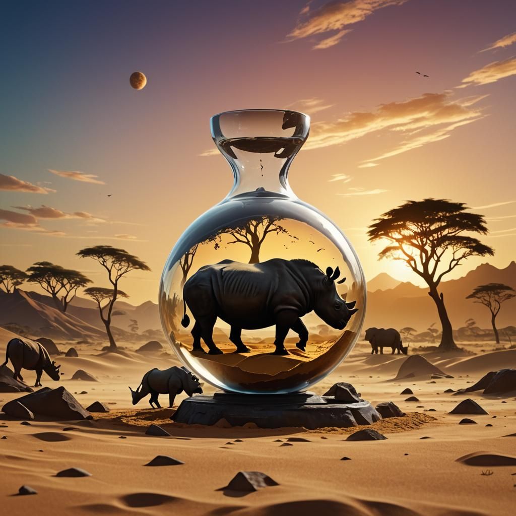 African Rhino Silhouette with Earth: 3D Digital Art