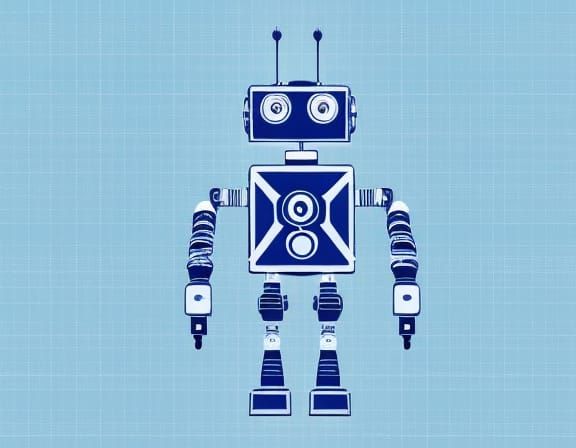 Detailed Blueprint of a Robot on Blue Paper