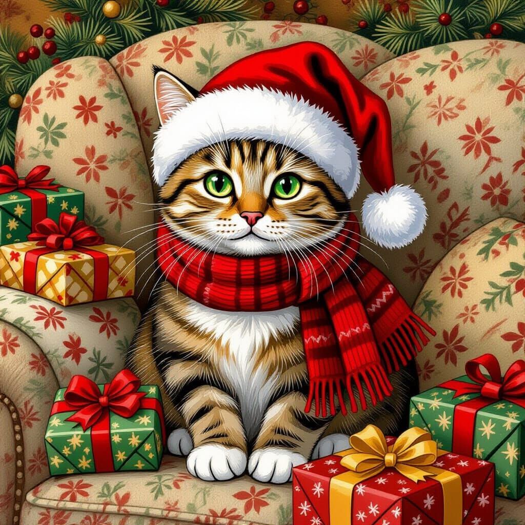 Festive Feline: A Christmas Cat in Potter Style