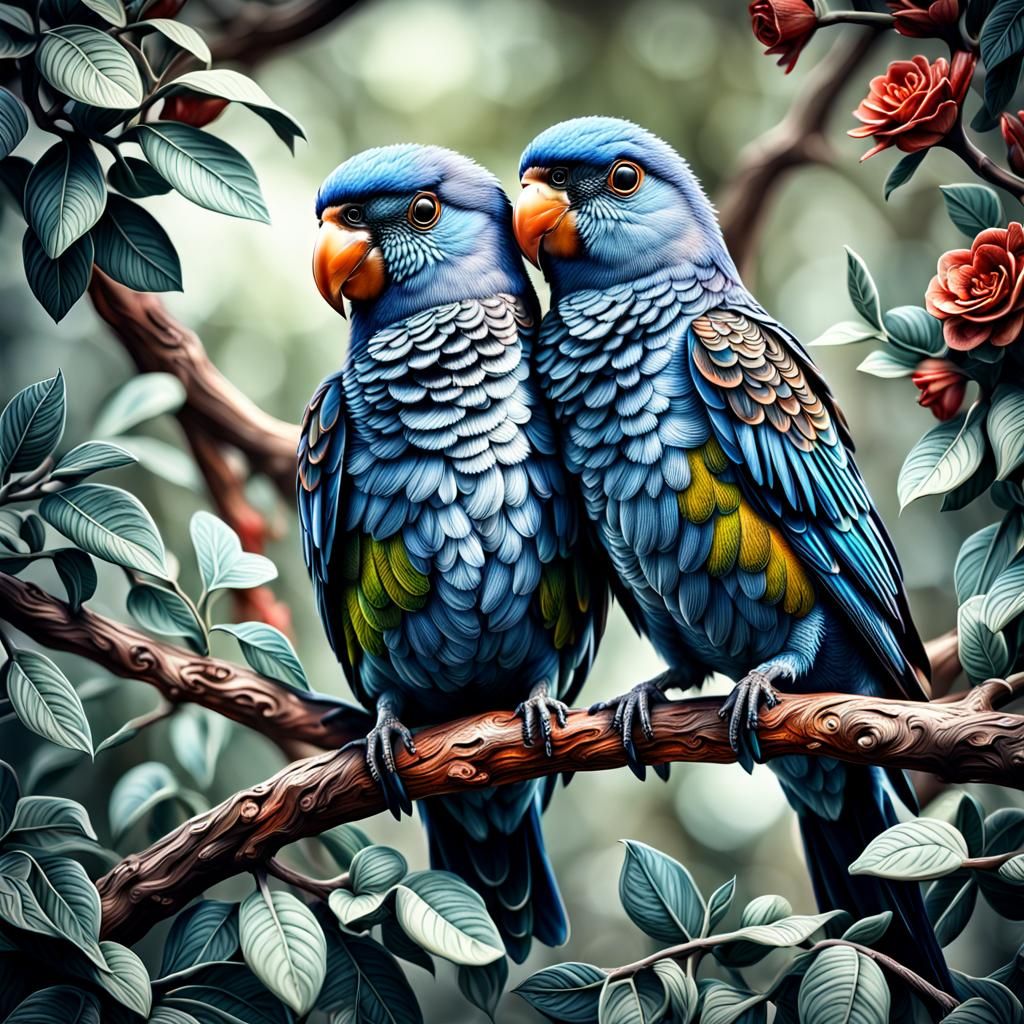 Hyperrealistic Love Birds in Perfect Composition